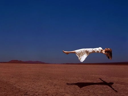 LEVITATION - woman, levitation, magic, desert, fantasy, spell, dress