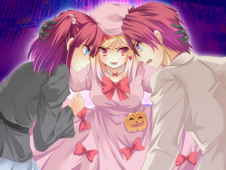 Battler, Ange and Lambdadelta - golden witch, anime, battler ushiromiya, ange ushiromiya, umineko, lambdadelta