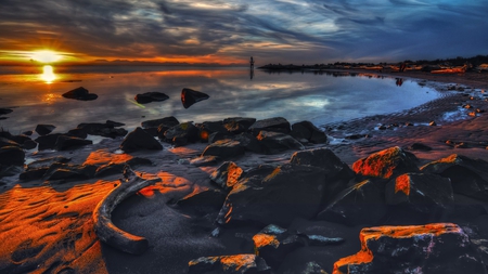 breathtaking sunset - sky, beach, sun, photography, water, sunset, nature, reflection, clouds, orange