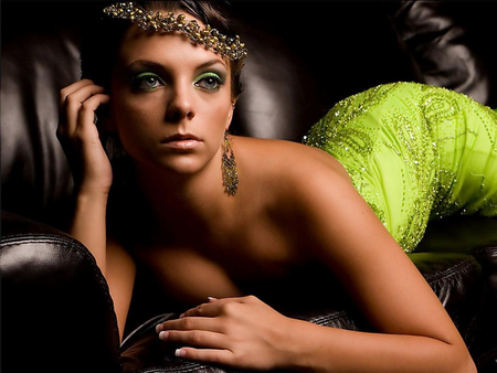 Sleeping Beauty - women, beauty, green dress, lying pose