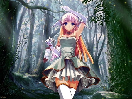 Alone in the woods. - anime, green, girl, woods