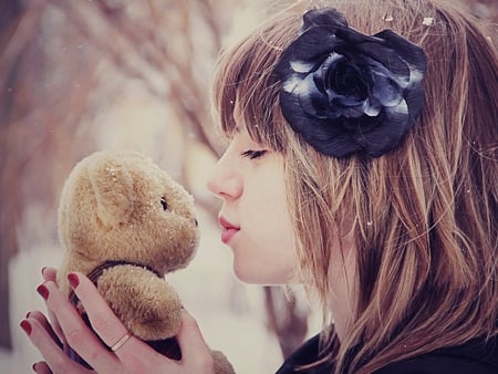 Tenderness - girl, people, bear, toy, teddy