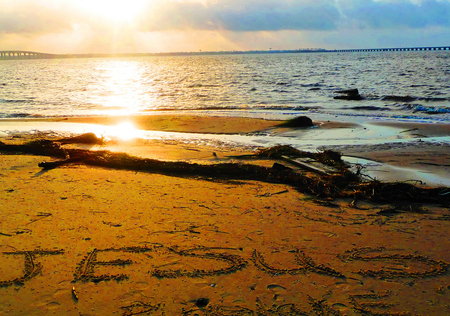 Wrote on the sand and on the soul - christ, beach, jesus, sea, sand