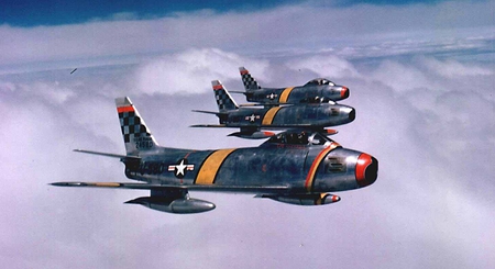 Col Ben O. Davis leads F-86 flight (51st FIW, Korea) - aircraft, fighter, tuskegee, sabre