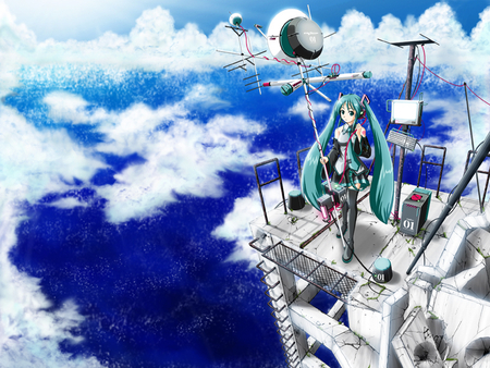 Hatsune Miku - hatsune miku, sky, twin tails, girl, blue, anime, long hair