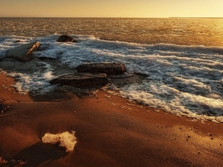 Beach sunset - sand, beach, sunset, sea, nature, sunrise