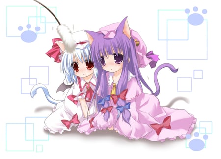 Remilia and Patchouli - girls, remilia scarlet, neko, touhou, hat, patchouli knowledge, chibi, cute