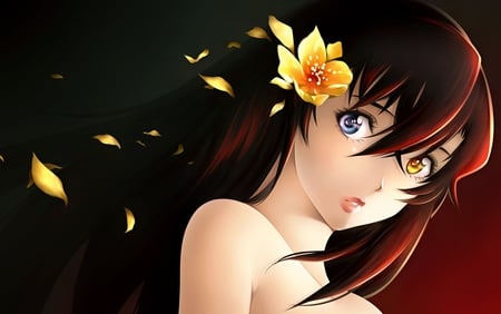 Anime girl with a flower - girl, cute, anime, flower