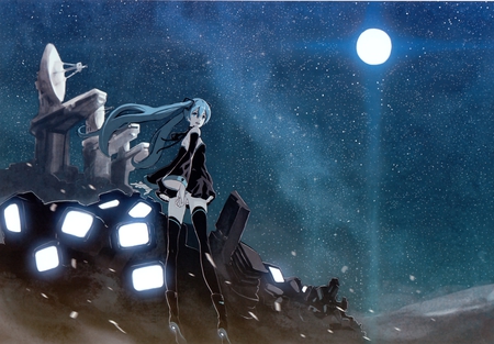 Light Song - moon, vocaloid, night, light, stars, satelite, miku, sing, hatsune, tv, song