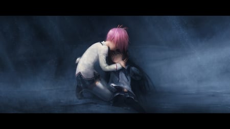 Dieing in the Rain - death, dark, couple, rain, anime, cute, cg