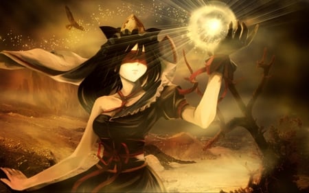 The Source Of Life - black dress, the source of life, anime fantasy, anime, kimono girl, powers, anime black hair