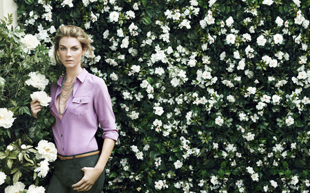 White flowers - flowers, purple top, white, lady