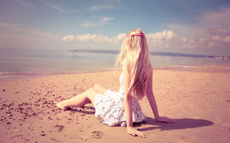 Relaxing - sky, ocean, beach, people, girl, sun, model, nature, sand