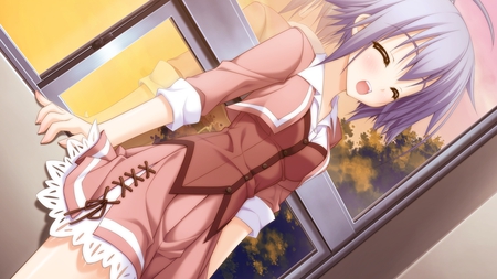 Anime - smiling, blush, cute, window, anime