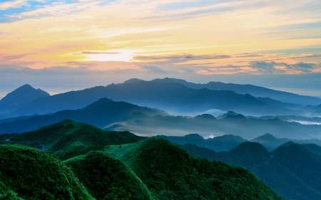 Landscape - sky, trees, landscape, sunset, mountains, road, nature, forest, beautiful, clouds