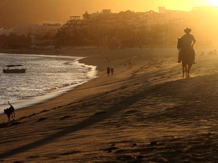 Beach Cowboy - st lucas, beach, sunset, cowboy