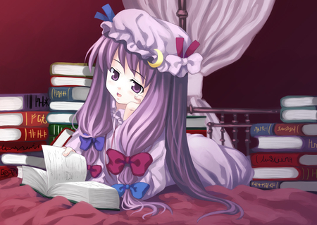 Patchouli Knowledge - touhou, girl, hat, patchouli knowledge, anime, books, purple hair