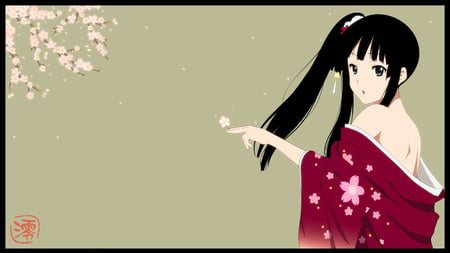 K-on - long hair, kimono, flowers, black hair, undressing