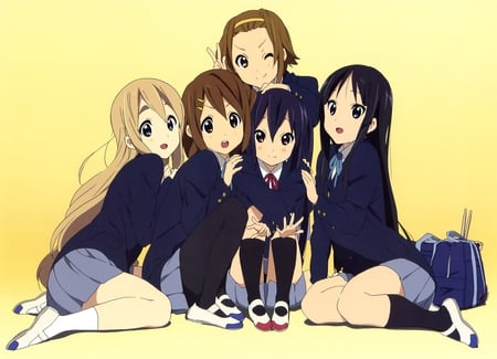 K-on - cute, school uniforms, smiles, winks