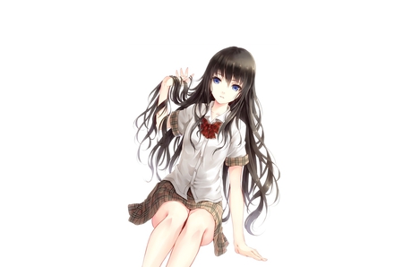 Original - uniform, black hair, long hair, blue eyes