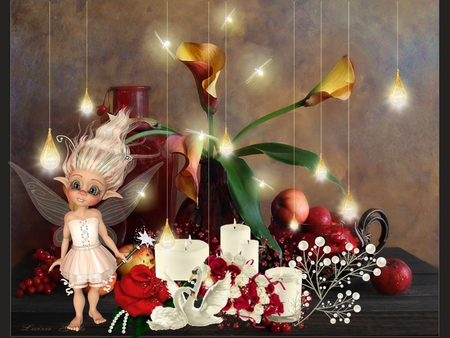 Light in the dark - candle, calla, light, fairy, still life