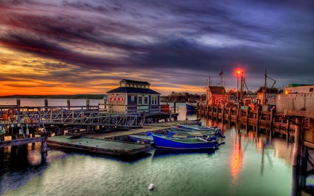 Harbour - beauty, sky, harbour, peaceful, colorful, sunset, port, amazing, view, purple, reflection, clouds, orange, house, boat, ocean, houses, boats, lovely, nature, pier, beautiful, splendor, colors, sunrise, sea, lights