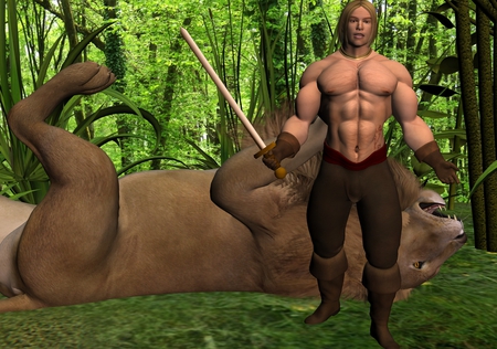 Lionhunter - sexy man, lion, muscle, hunk, apollomaximus, sword