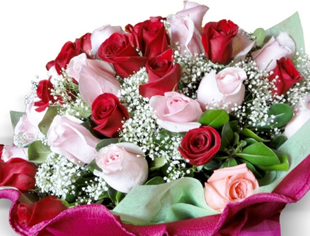 Bouquet of roses - beauty, colourful roses, roses, bouquet, wonderful, lovely, beautiful roses, bouquet of roses, colours, pink, red, beautiful, flowers