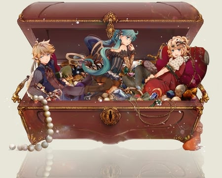 Treasure Chest - treasure chest, ica ditte, kagamine rin, kagamine len, vocaloids, vocaloid, hatsune miku