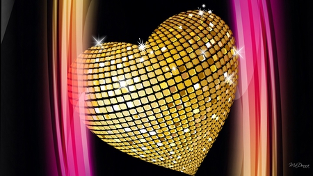 Heart of Gold - shine, pink, black, yellow, stars, spray, bright, heart, smoke, gold