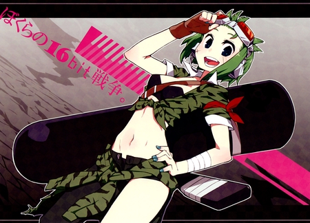 Gumi-chan - gumi, vocaloid, bit, board, goggles, 16, leaves