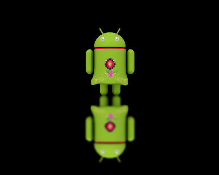 Android bot - droidbot, girl, flower, reflection, pink, android