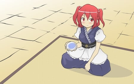 Komachi with Water - water, touhou, komachi, blushing