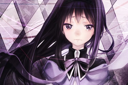 Akemi Homura - tears, mahou shoujo madoka magica, akemi homura, anime, black hair, girl, close, cool