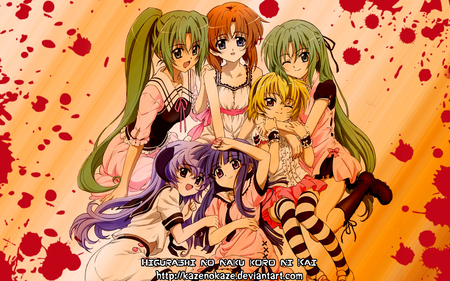 Higurashi no Naku Koro ni - anime, sonozaki shion, hanyuu, furude rika, houjou satoko, girls, ryuuguu rena, higurashi no naku koro ni, cute, sonozaki mion