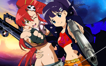 Bang Bang - pretty, yoko, wink, stunning, red hair, bikini, winking, weapon, yoko littner, anime girl, gurren lagann, beautiful, hot, gun, beauty, ritona, tengen toppa gurren lagann, cute, sexy