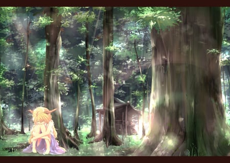 Ibuki Suika - game, anime, female, touhou, oni, ibuki suika, beauty, woods