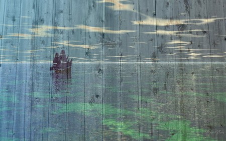 Afloat on Board - widescreen, board, water, ship, boat, collage, sea