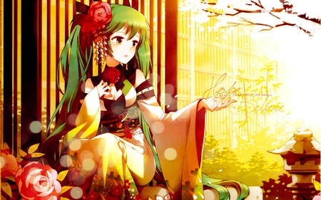 Hatsune Miku - vocaloids, hatsunne miku, vocaloid, vocaloid miku, anime, sakura tree, kimono girl