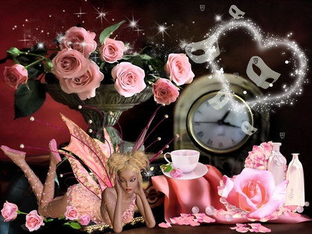 Pink Roses - rose, fairy, pink, teatime