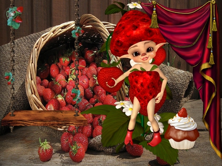 Strawberry and fairy - strawberry, fairy, still life, red