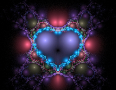 Blue heart - purple, pretty, pink, heart, fractals, fractal