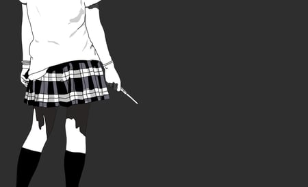 girl with a knife - girl, cool, black, grey, white, knife, awesome, weapon, socks, nice