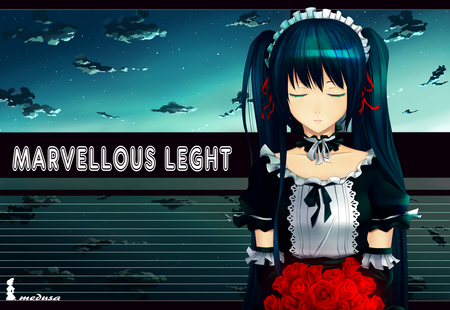 Marvellous Light - roses, vocaloid, dress, hatsune miku, stars, stunning, sky, ribbons, clouds, choker, anime girl, twintails, beautiful, hot, beauty, tagme, miku, cute, hatsune, sexy, vocaloids