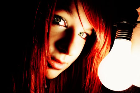 Redhead in shadow - pretty, female, redhead, light bulb, shadow