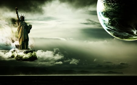 God on a cloud - cloud, photoshop, earth, god, sky