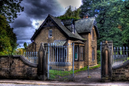 Silent place - clouds, trees, image, beauty, fence, architecture, village, popular, hdr, place, houses, country, cottage, sky, silent