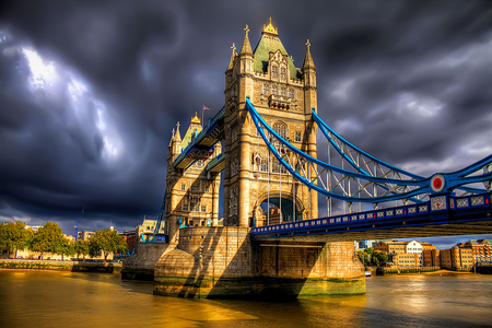 Tower Bridge - architekture, thames, tower bridge, sky, places, london, popular, water, gold, clouds, architecture, color, hdr, bridges