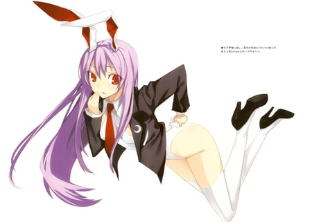 Touhou - white, red eyes, reisen udongein inaba, animal ears, long hair, purple hair, bunnygirl