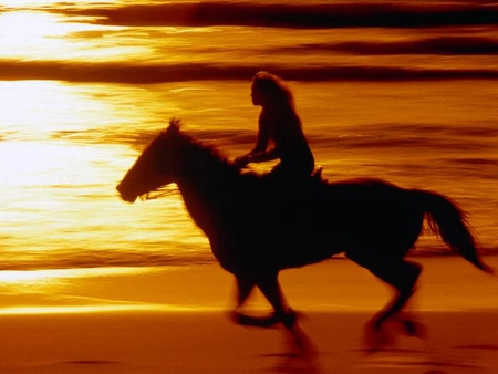 Sunset running free(for Betty Anne) - omage, woman, beach, girl, running, wallpaper, sunset, run, nature, picture, free, colours, horse, wall, colors, sea